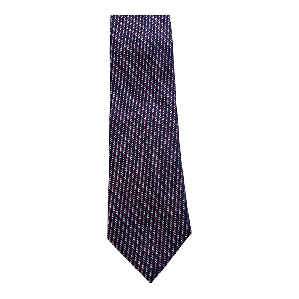 Express Mens Navy Blue Pink White Micro Pattern 100% Silk Necktie 2.75"x59.5"